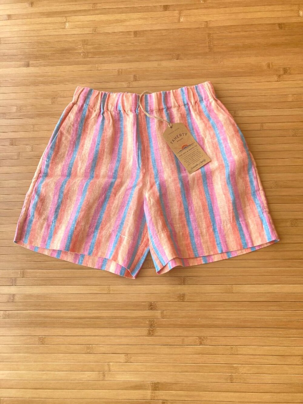 Faherty Laguna Linen Bayview Shorts Pull On Coastal Womens XS Cabana Stripe NWT
